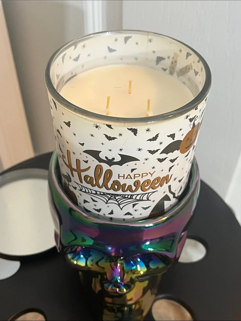 Celebrate Together™ Halloween Skull Candle Holder Sleeve Purple Iridescent NWT
